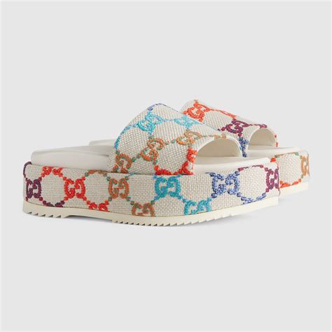 gucci womens platform slide sandal|gucci platform sandals colorful.